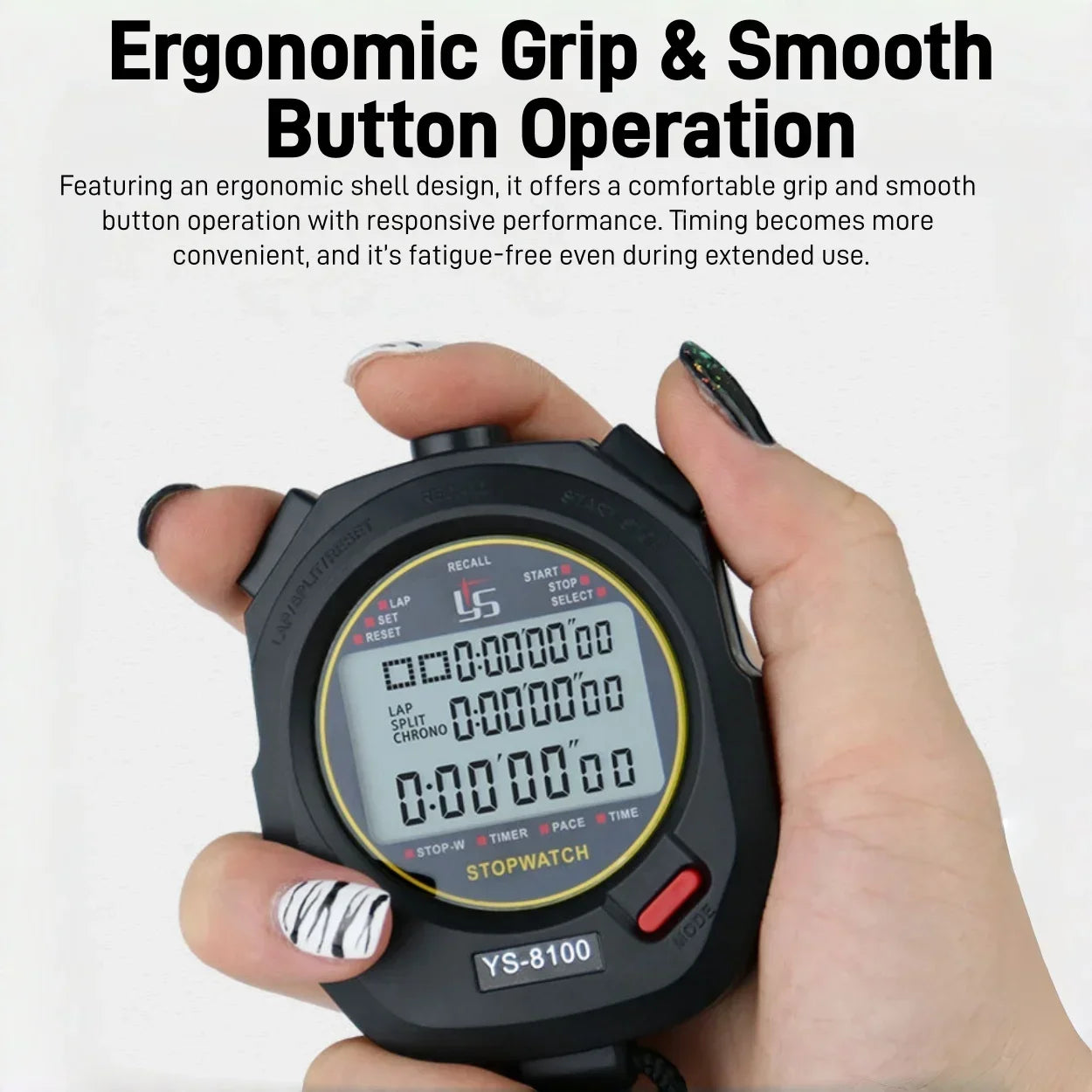 Waterproof Digital Stopwatch, 100-Lap Sports Timer with Neck Lanyard for Running, Swimming, Training - Stopwatch for Men Women