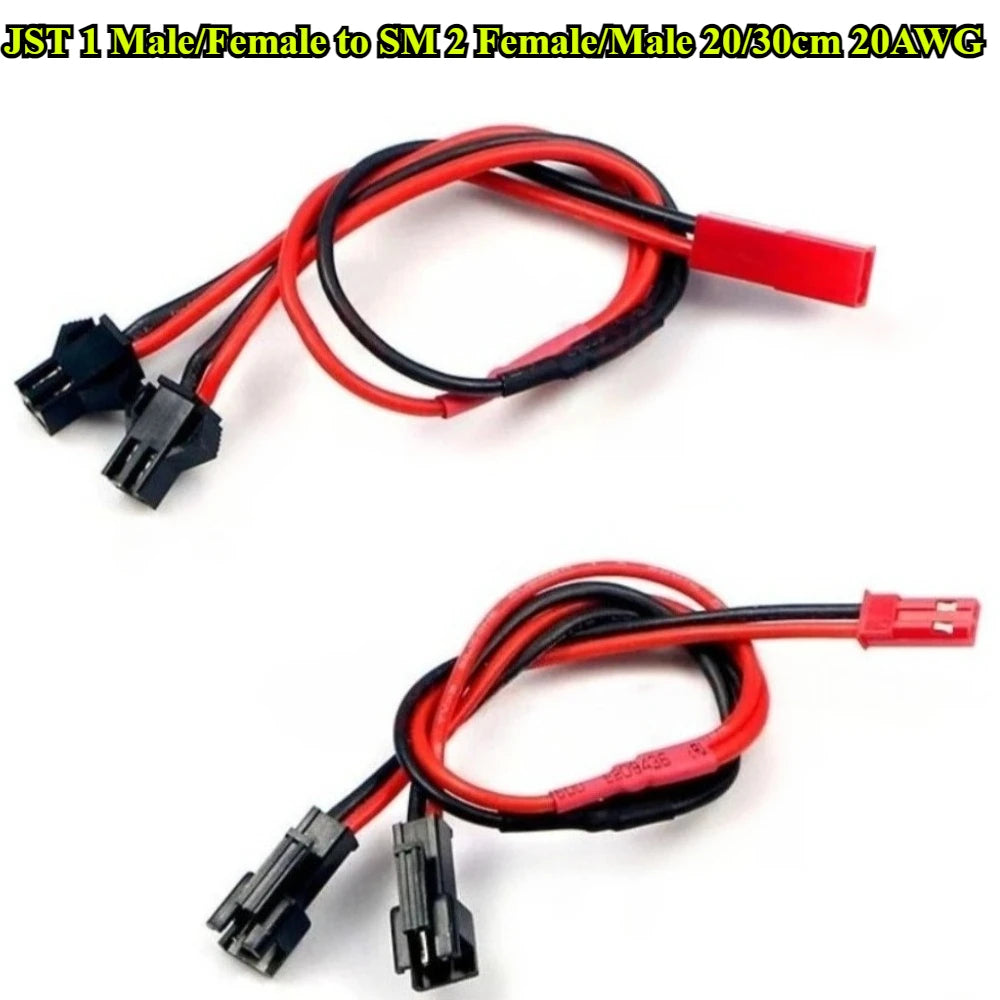 2Pin LED Y Splitter Connector JST 1 Male/Female to SM 2 Female/Male Wire Cable 20AWG for WS2812 WS2811 SK6812 RGB RGBW Led Strip