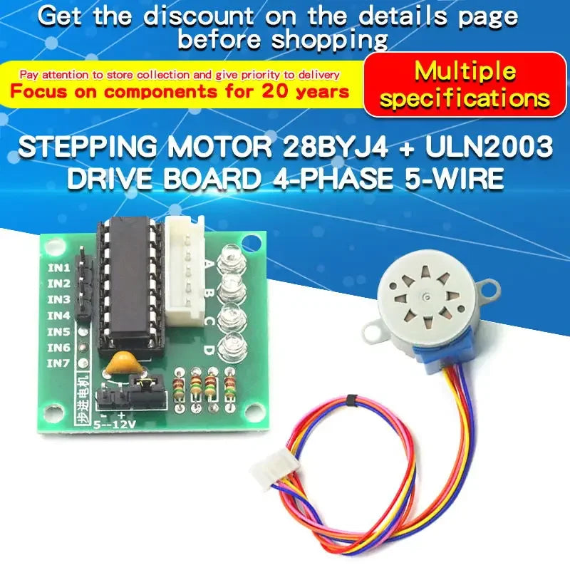 1PCS 28BYJ4 Stepper Motor ULN2003 Driver Board 4-Phase 5-Wire 5V Stepper Motor Deceleration Motor Module PIC MCU DIY