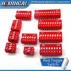 100PCS Slide Type Switch 1 2 3 4 5 6 7 8 9 10 12 Bit 2.54mm Position Way DIP Red Pitch Toggle Switch Red Snap Switch hjxrhal