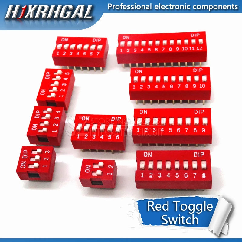 100PCS Slide Type Switch 1 2 3 4 5 6 7 8 9 10 12 Bit 2.54mm Position Way DIP Red Pitch Toggle Switch Red Snap Switch hjxrhal