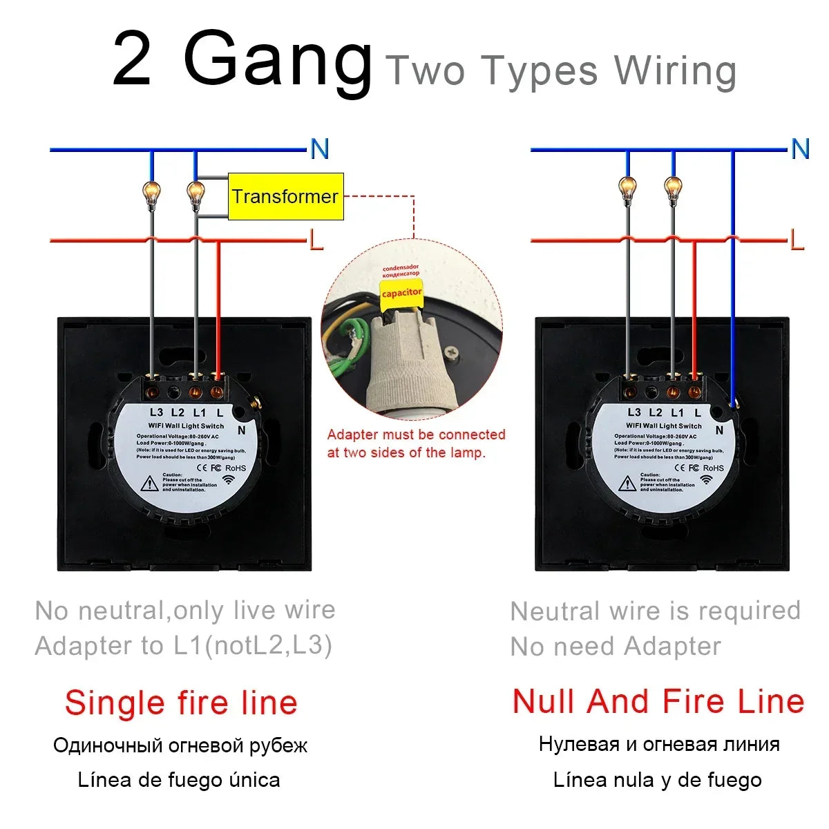 Smart Switches 1/2/3 Gang Wifi Touch Light Wall Sensor Switch Works with Tuya Control Smart Life Google Alexa Alice Yandex