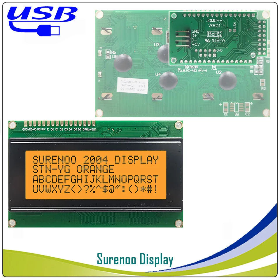 Surenoo LCD2USB USB 204 20X4 2004 Character LCD Module Display Screen Panel sutible LCD Smartie & AIDA64 for DIY PC