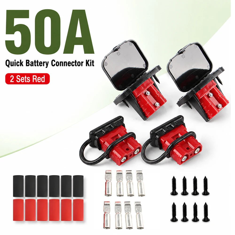 50A 2/4PCS Battery Quick Connect Disconnect Connector Plug with Panel Mount & Waterproof Dust Cove for RV Truck Winch