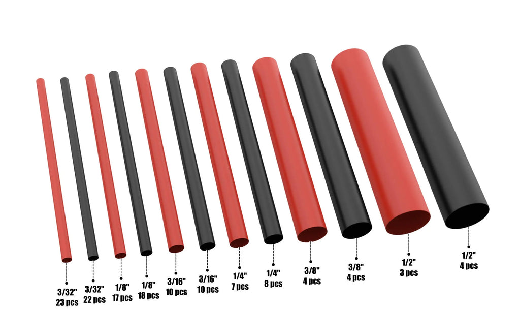 90mm/3.54inch Heat Shrink Tubing Kit 130 Pcs, Ratio 3:1 Adhesive Lined, Dual Wall Tube - Marine Grade, 6 Diameters, Wire Sleeves