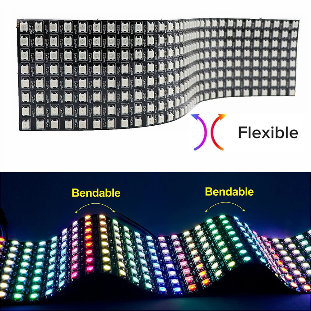 WS2812B RGB 4x12, 8x8, 16x16, 8x32 Pixel Display Screen. WS2812B, Individually Addressable, Digital Flexible Programmable, 5V.