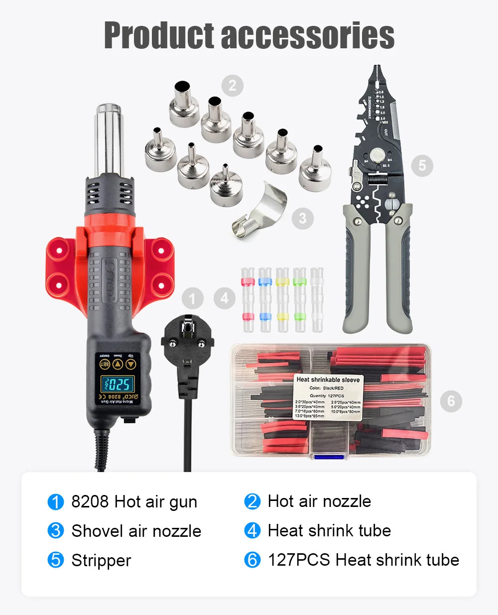 JCD 750W Micro Hot Air Gun 8208 Soldering Rework Welding Station LCD Digital Heat Gun BGA IC Solder Tools With Heat Shrink Tube