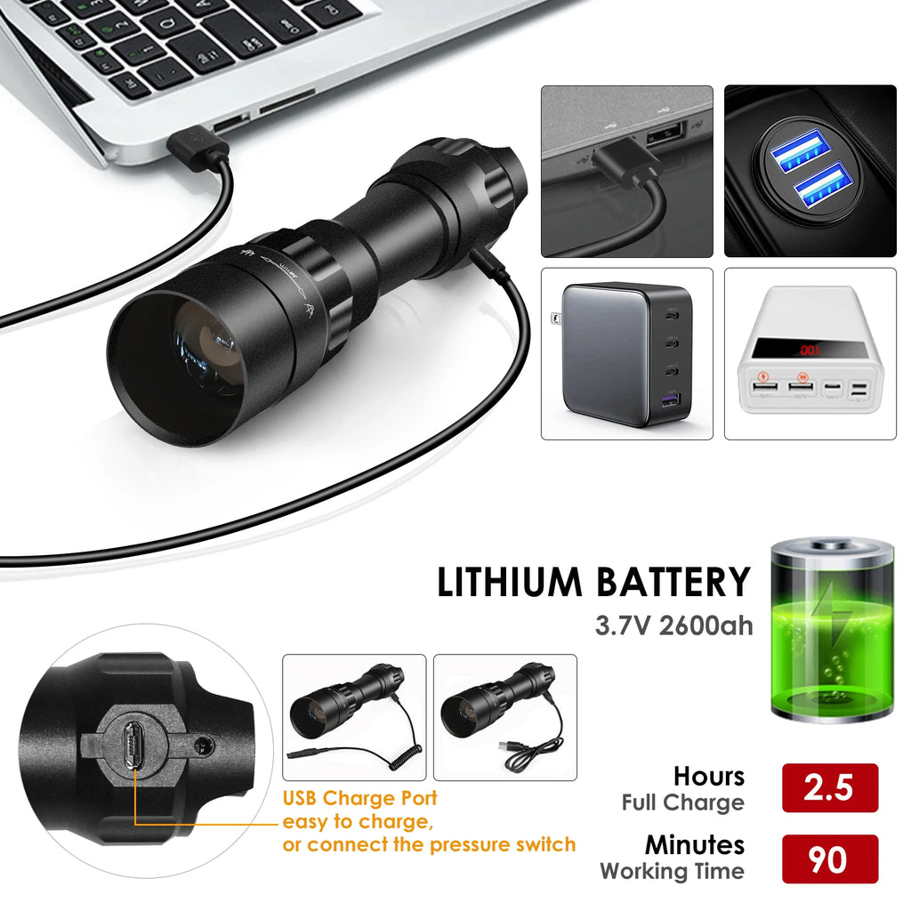 UniqueFire 1605 T38/50/67/75 IR850NM 940NM LED Infrared FlashLight Dimmer Switch illuminator USB Rechargeable Torch Night Vision