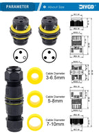 IP68 M16 Waterproof Connector,Electric Junction Box 2/3Pin Screw connection Solderless For 3-10mm Cable,Adapter terminal Outdoor