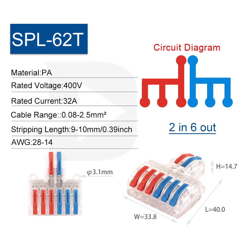 5PCS Quick Lever Electrical Connector Compact Conductor Wiring Terminal Block Universal Push-in Wire Connectors Cable Splitter