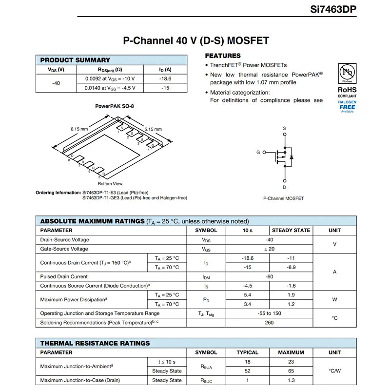 2PCS SI7463DP-T1-GE3 Code 7463 SOP8 SI7463DP P-channel 40V Power Transistor MOSFET Field Effect Transistor