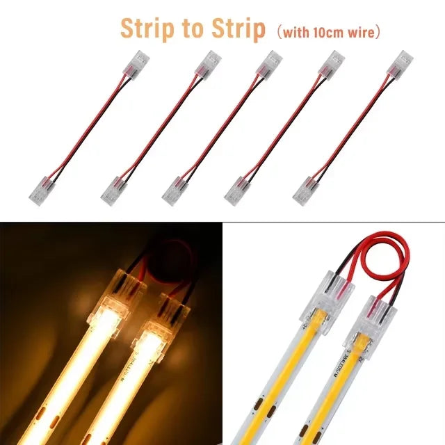 COB Connector 8mm 5-24v 2pin LED Strip Terminal Extension Wire LED Connectors Fixed Clips For Pin No Dark Area Single Dual End