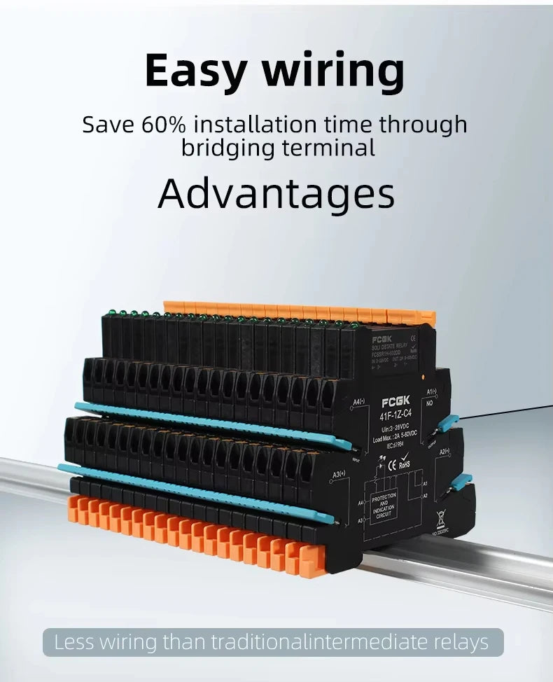 FCGK DC Control AC Slim Interface Solid State Relay Module DIN SSR Slim Relay DC Control DC 41F-1Z-C2/C4 SSR Relay DIN Rail