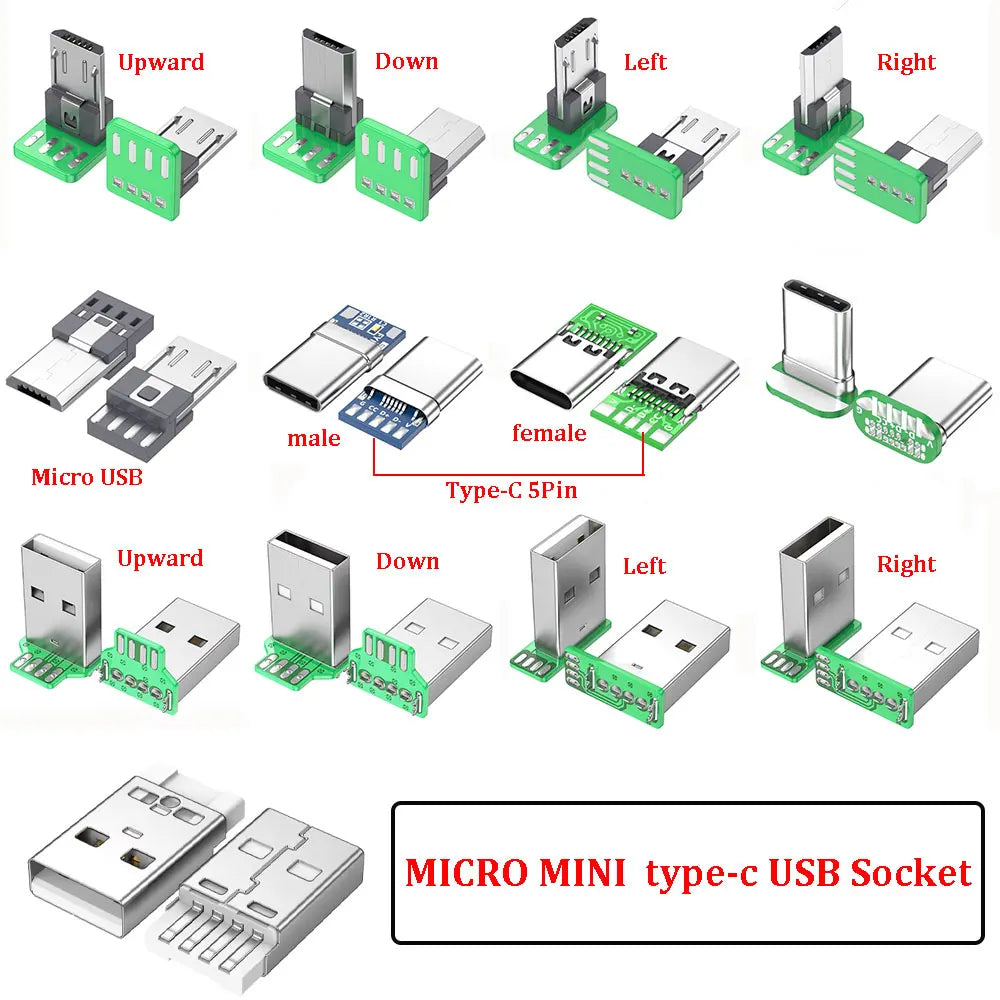 MICRO MINI 5P Type-C USB To Dip PCB Converter Adapter 90 Degree Right Angle Breakout Board Repair Welding Socket Connector Port