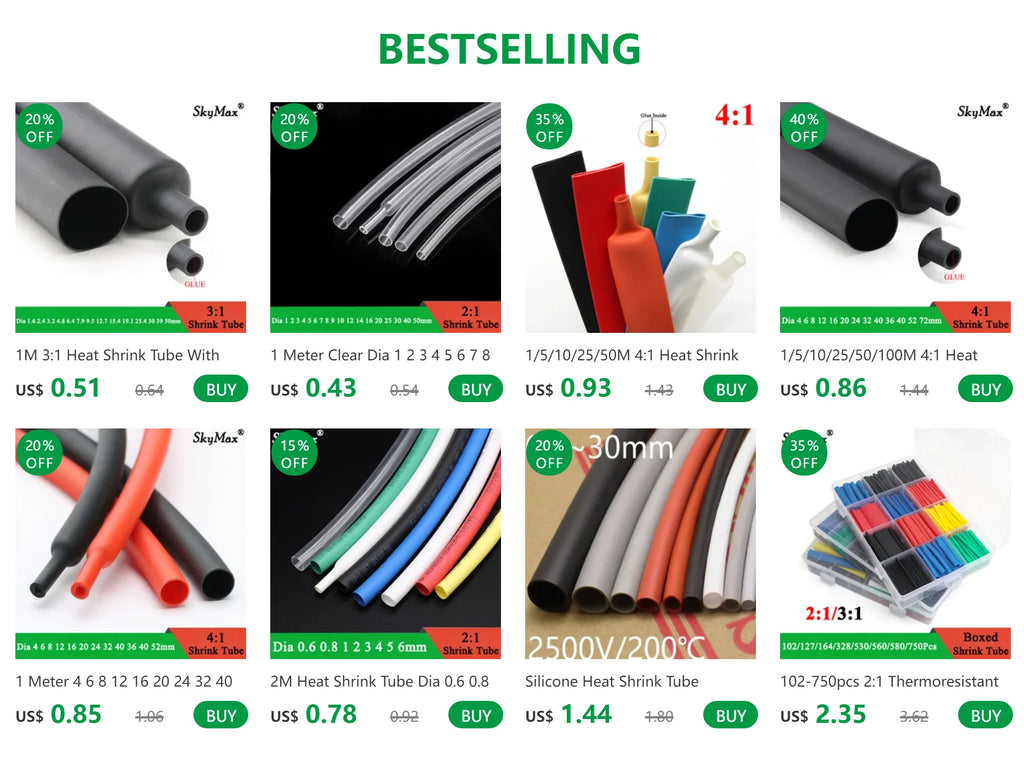 102-750pcs 2:1 Thermoresistant Tube Heat Shrink Wrapping Kit Assorted Wire Cable Insulation Sleeving 3:1 Heat Shrink Tube Set