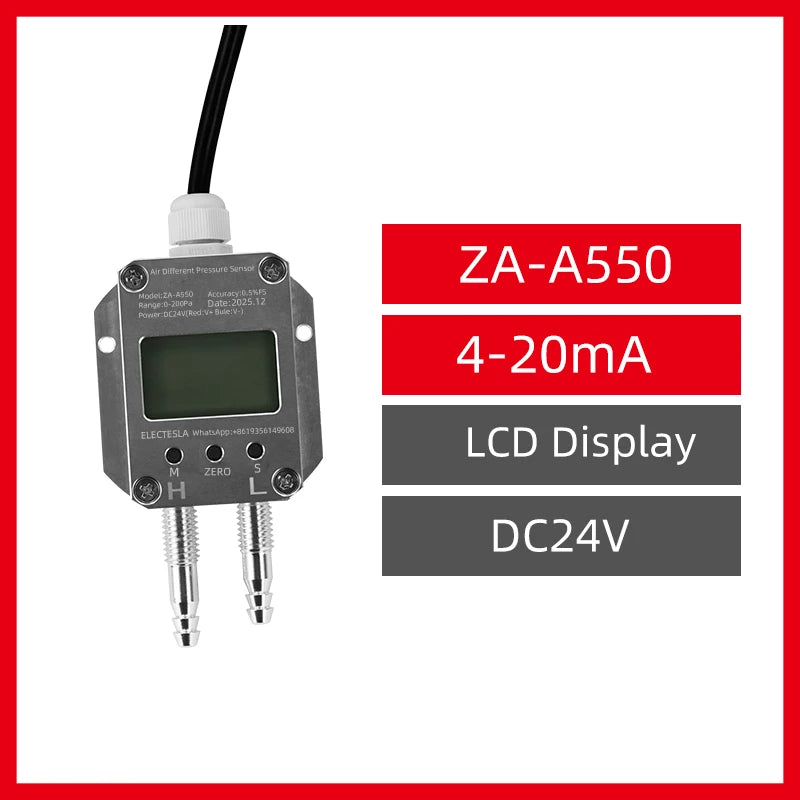 No Display/ LCD Display Air Gas Wind Pressure Differential Sensor 4-20mA 0-10V 0-5V RS485 Differential Pressure Meter Transmitte