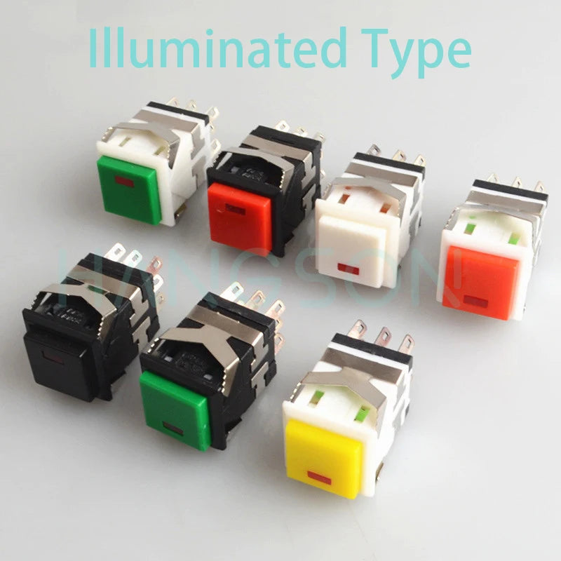 10PCS Momentary Latching KD2-21 22 23 24 Square Push Button Switch With LED Indicator 6PIN 8PIN 3A/250V 6A/125V ON-ON