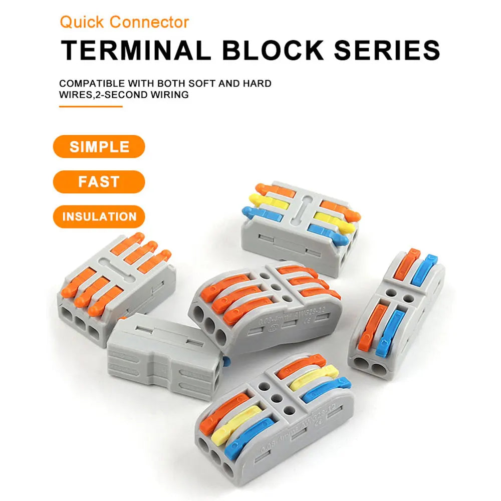 5/10PCS 2/3Ports Electrical Wire Connectors Fast Compact Push-in Terminal Block Wiring Cable Butt Connection Splitter With Lever