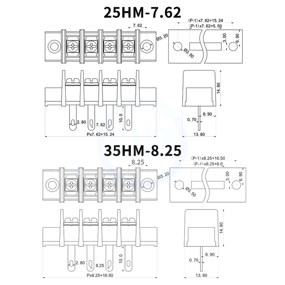 (10 PCS) KF 25HM - 7.62mm / 35HM - 8.25mm / 45HM - 9.5mm / 55HM - 10mm / 65HM - 11mm Grid PCB Terminal Block Connector