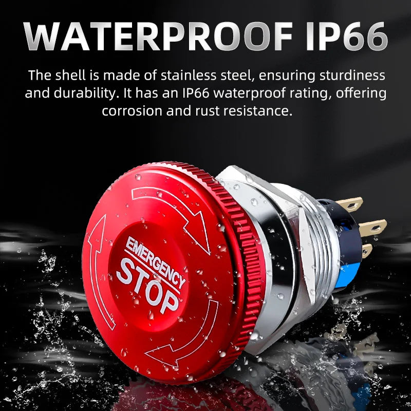 Metal Emergency Stop Button Switch 16/19/22mm Mushroom head Waterproof Stainless steel  Press Rotary Power off STOP 1NO1NC2NO2NC