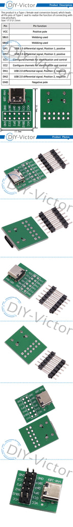 1PCS USB TYPE-C to DIP PCB Connector Pinboard Test Board Solder Female Dip Pin Header Adapter