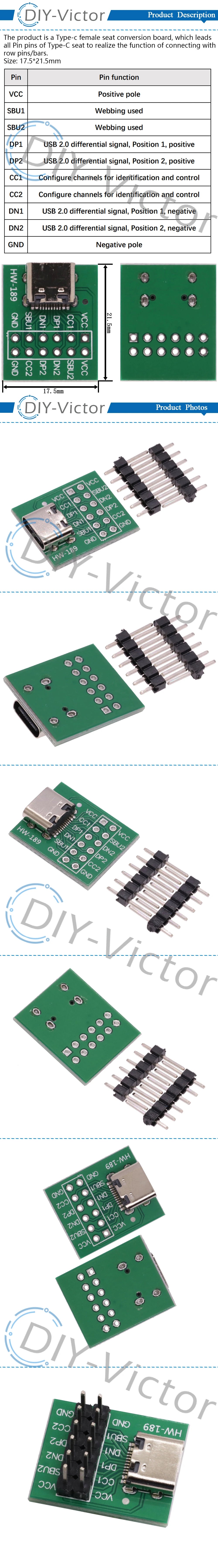1PCS USB TYPE-C to DIP PCB Connector Pinboard Test Board Solder Female Dip Pin Header Adapter
