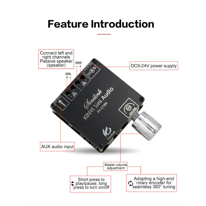 2*20W Bluetooth 5.0 Power Amplifier Class D Audio 10W~100W HiFi Stereo Wireless Music Player Mini USB Sound Card App Digital AMP