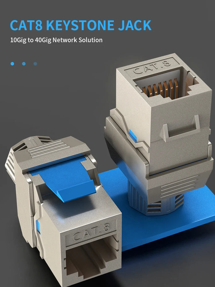 RJ45 CAT8 CAT7 CAT6A Keystone Jack Network Shielded Tool-Free Coupler 180 Degree Type Zinc Alloy Module Adapter Coupler