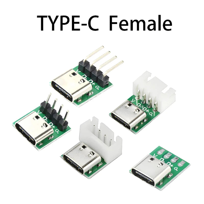 1 Pcs Female Connector USB 3.1 Type -C Breakout Board with PCB Converter Board for Data Line Wire Cable Transfer