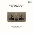 Avoir Bronze Brushed Toggle Switch 1-4 Gang 2 Way Metal Lever Wall Light Switches Standard Plug Adapter Electric Socket With Usb