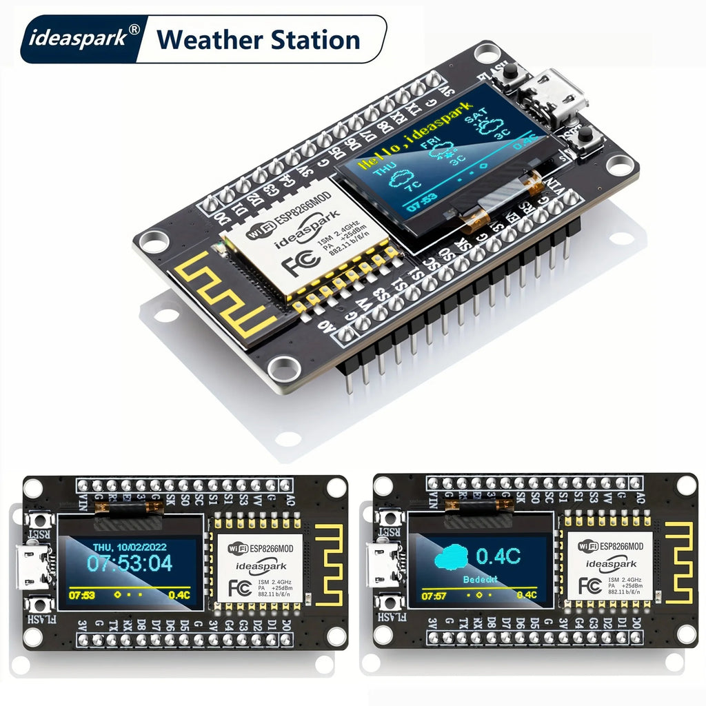 ESP8266 Weather Station Weather Instrument Kit,DHT-11 BMP-180 BH1750 Sensor NodeMCU 0.96'' OLED Board for Arduino IoT Starter
