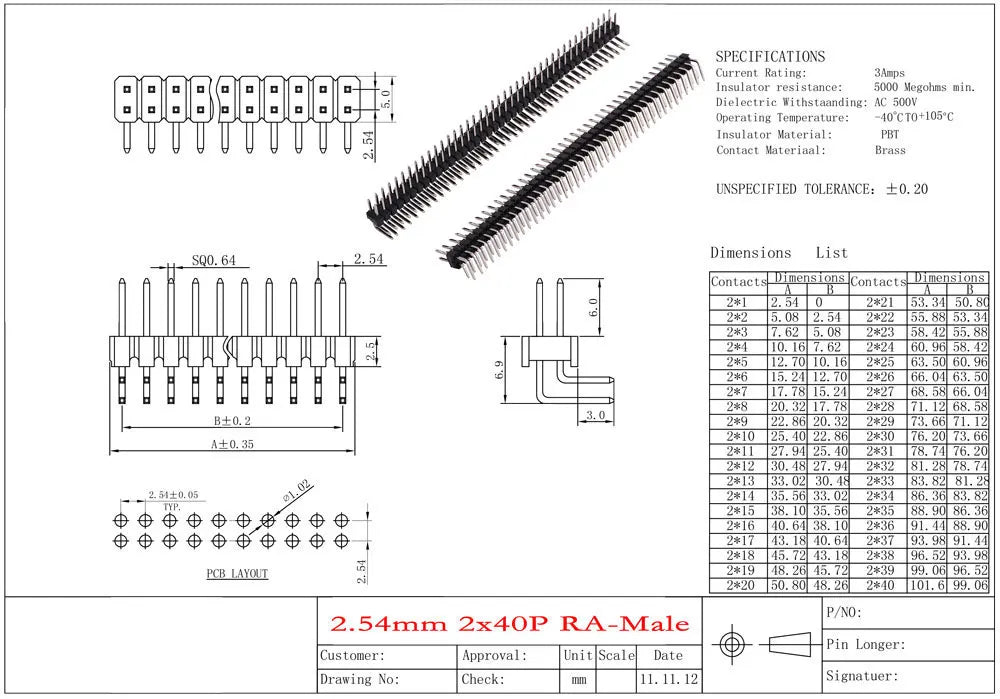 10Pcs 2.54mm 2*40Pin 90 degree Right Angle Double Row Male R/A 80 Pin Header Positive PCB Board Connector Pin Header
