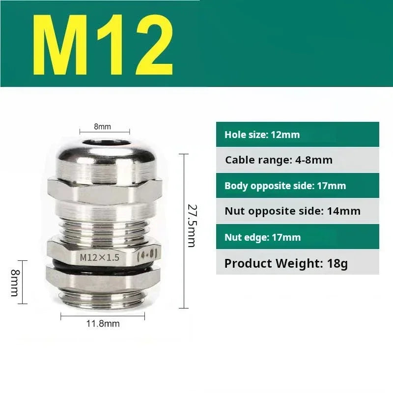 10pcs Waterproof Cable Gland Connector IP68 Nickel Plated Brass Metric Cable M6 M8 M10 M12 M14 M16 PG7 PG9 PG11 For 1-14mm Wire