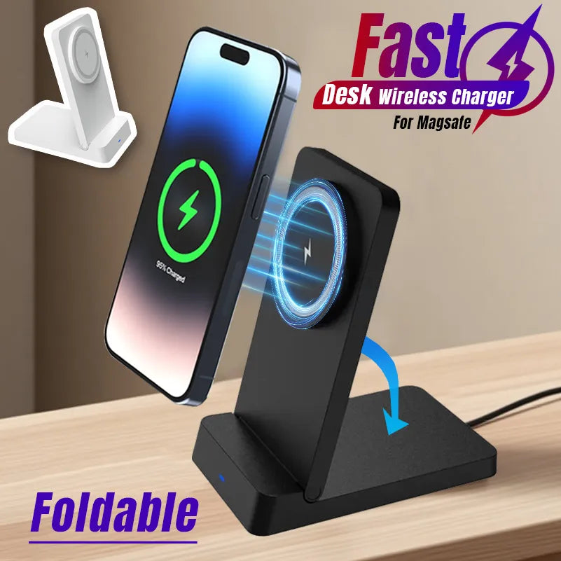 Magnetic Fast Wireless Charger Station For Magsafe iPhone 16 15 14 13 12 Pro Max Desktop Foldable Smartphone Charging Stand Dock