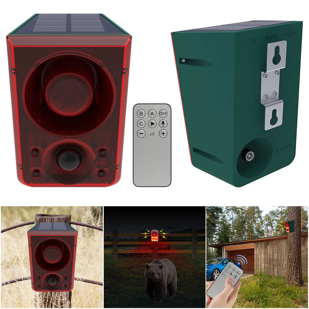 Solar Outdoor Motion Sensor Alarm Home  Alarm with Dog Barking Gunshot Sound Support Recording and Adjustable Volume