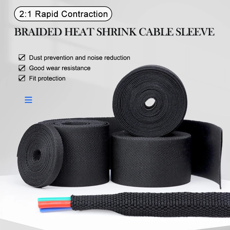 Heat Shrink Braided Cable Sleeve 4~30mm PET Heat Shrink Tube Contraction Insulation Flam Retardant Wire Wrap Sheath Protection