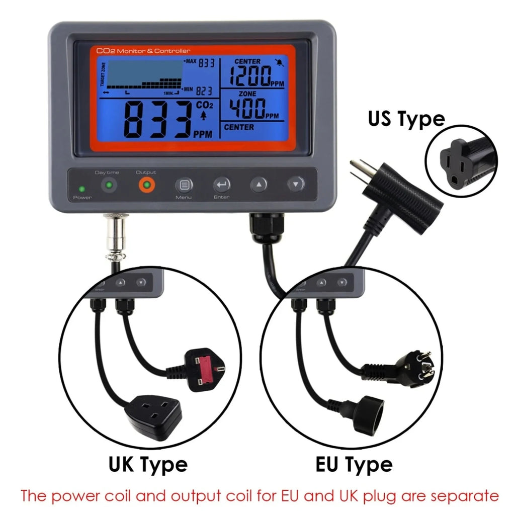 Digital CO2 Carbon Dioxide Monitor Controller Sensor W/ Relay Function NDIR Sensing Probe For Greenhouse Mushroom Farm