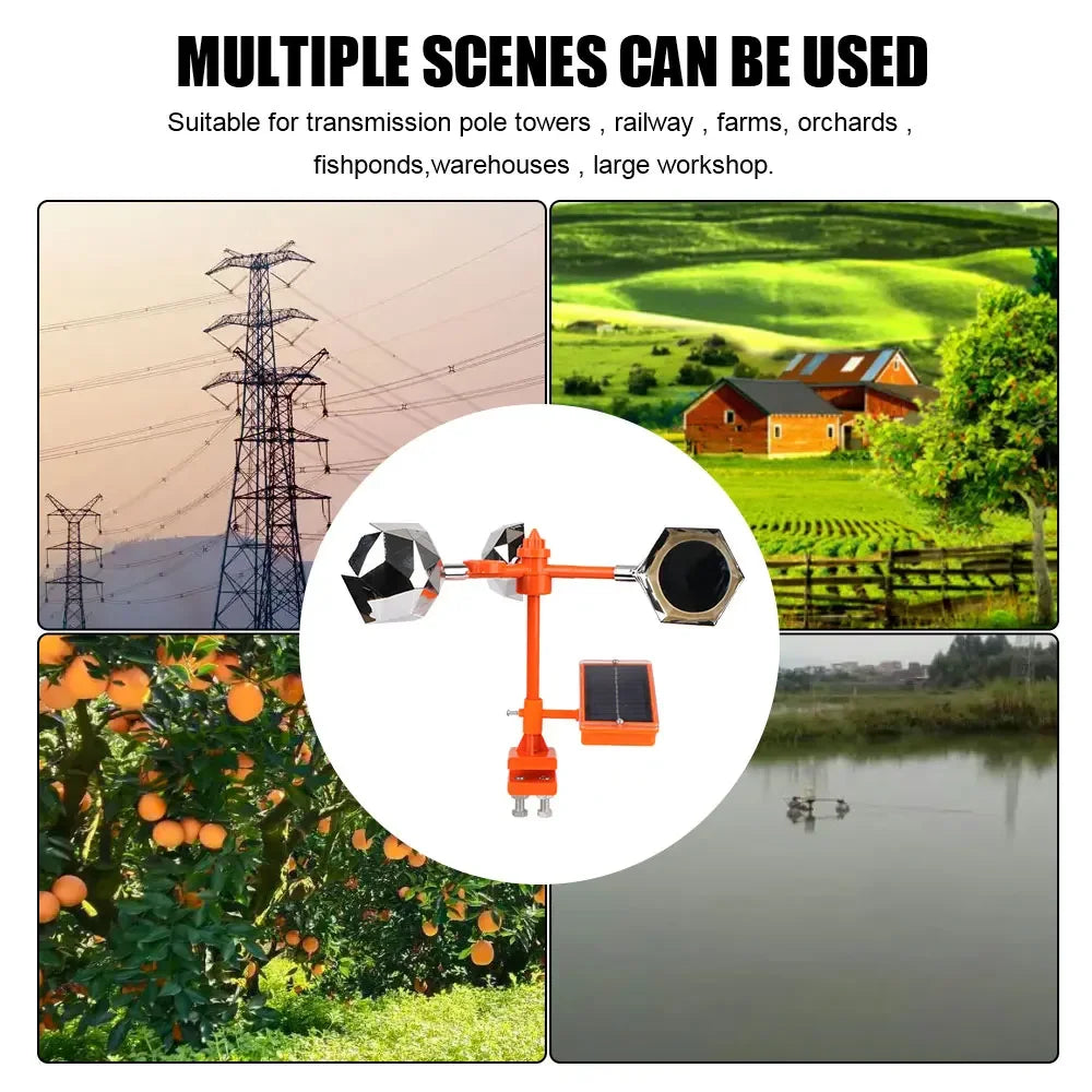 Solar Wind Powered Bird Repeller, 360° Outdoor Reflective Scare Device with Sound Deterrent for Garden Farm Yard Protection