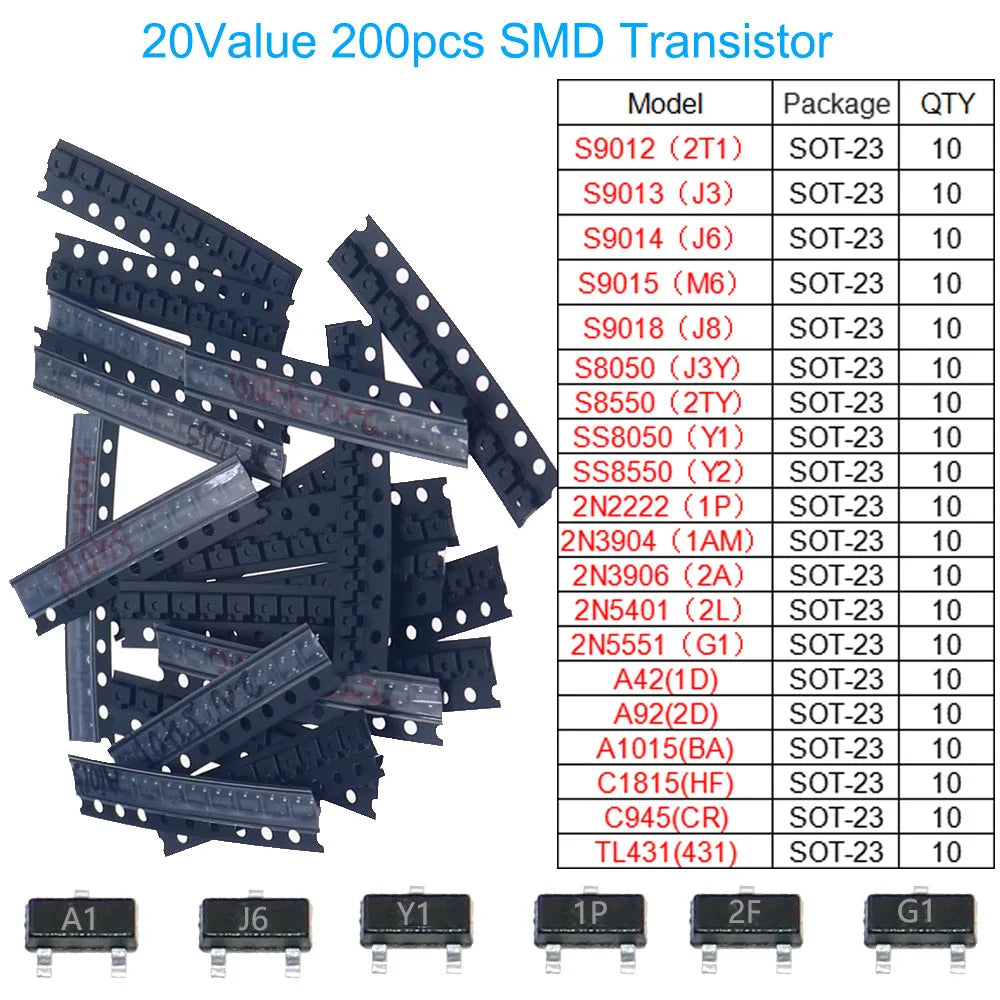 DIP SMD Mosfet Triode Thyristor PNP NPN Voltage Regulator Chip Transistor Assortment Kit SOT-23 TO-92 TO-126 TO-220 DIY Mix Set