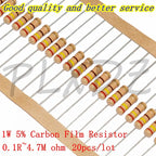 20pcs 1W Carbon Film Resistor 5% 0.1R ~ 4.7M 16K 18K 20K 22K 24K 27K 30K 33K 36K 39K 43K 47K 51K 56K 62K 68K 75K 82K 91K  ohm
