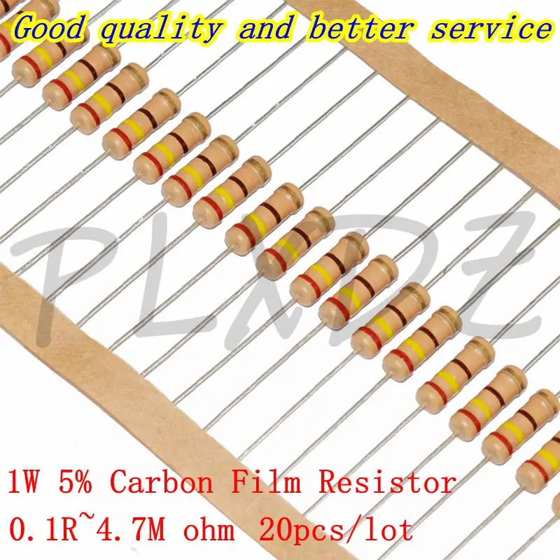 20pcs 1W Carbon Film Resistor 5% 0.1R ~ 4.7M 62 68 75 82 91 100 110 120 130 150 180 200 220 240 270 300 330 360 390 430 R ohm