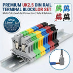 UK2.5B DIN Rail Terminal Block, 2.5mm² Screw Connection Wire Connector for Electrical Panel Wiring 20/50/100PCS