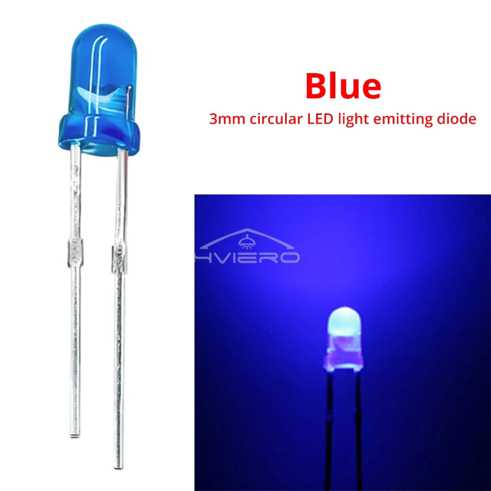 100-1000X 3mm Ball Bulb Led White Green Yellow Blue White Red Ultra Bright Light Emitting Diode Round Head with Edge Short Feet