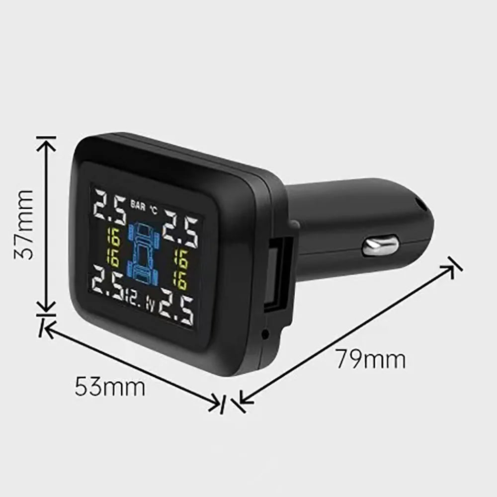 Car TPMS Cigarette Lighter Tire Pressure Monitoring System Alarm Tyre Air Pressure Meter Gauge Temperature Warning With 4 Sensor