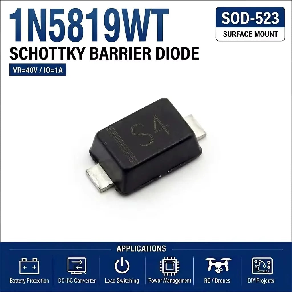 (100 pcs) 1N5819WT/SD103AWT  SOD-523 (Marking S4) - Schottky Diode 40V 350mA 600mV