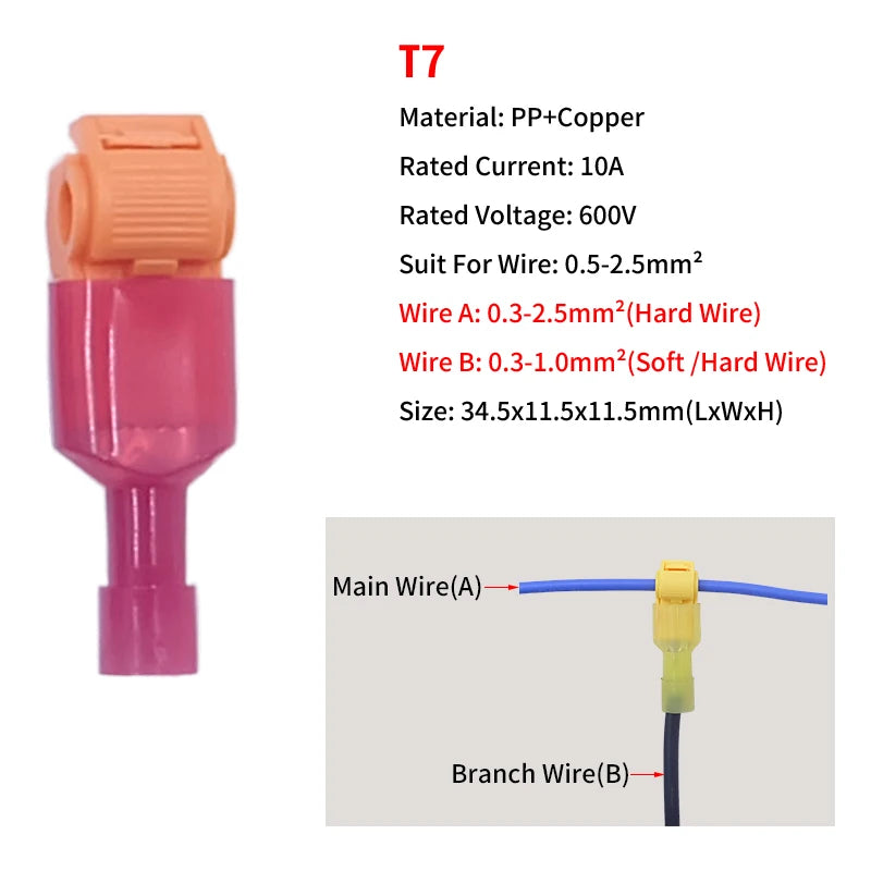 Quick Wiring Clip T Type Stripping Free Quick Wire Terminal Main Line Branch Fast Crimp Connector Splice Waterproof Set Terminal