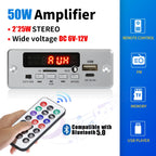 50W Amplifier Bluetooth 5.0 MP3 Decoder Board 12V Wireless Music Player Audio Modul USB TF AUX FM Radio for Speaker Handsfree