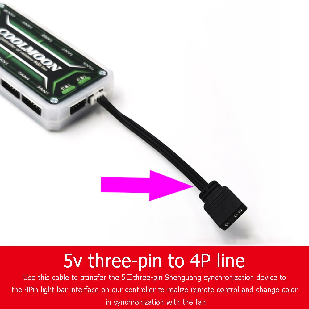 For Coolmoon Fan Controller Adapter Cable Small 4Pin/6Pin to 5V ARGB 3Pin Cord