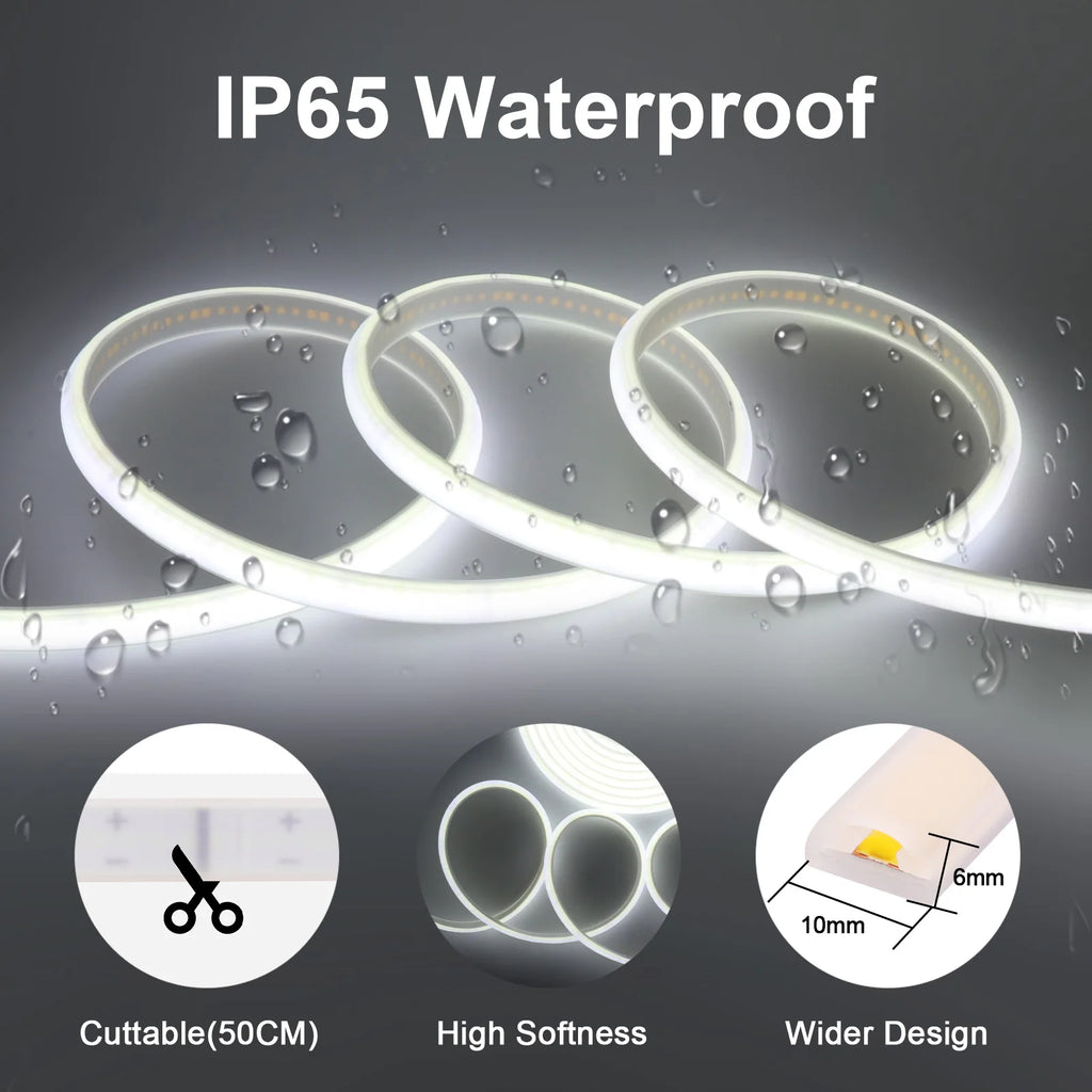 220V COB Strip White /Red /Ice Blue /Pink /Yellow /Purple Waterproof Home Decor Outdoor Lamp Flexible LED Neon Ribbon Light