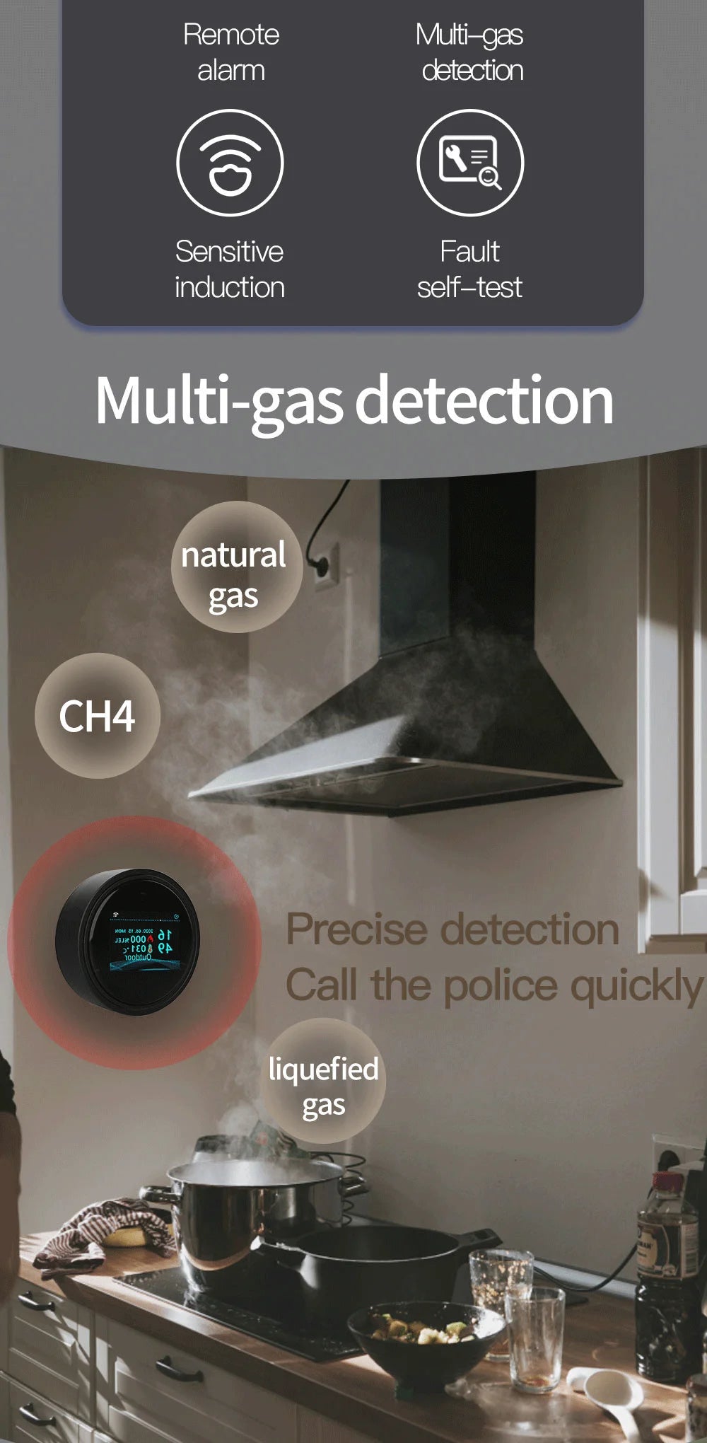 Tuya Wifi Leak With Temperature Function Combustible Gas Detectors Support Home Smart Life Natural Gas Alarm Sensor LCD Display